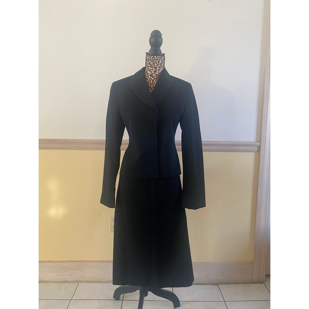 Gianni Versace Couture‎ Black Wool Blend Blazer Skirt Suit Set Italy Size 40